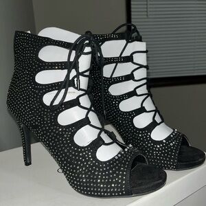 BONGO Black Studded Lace-Up Heels